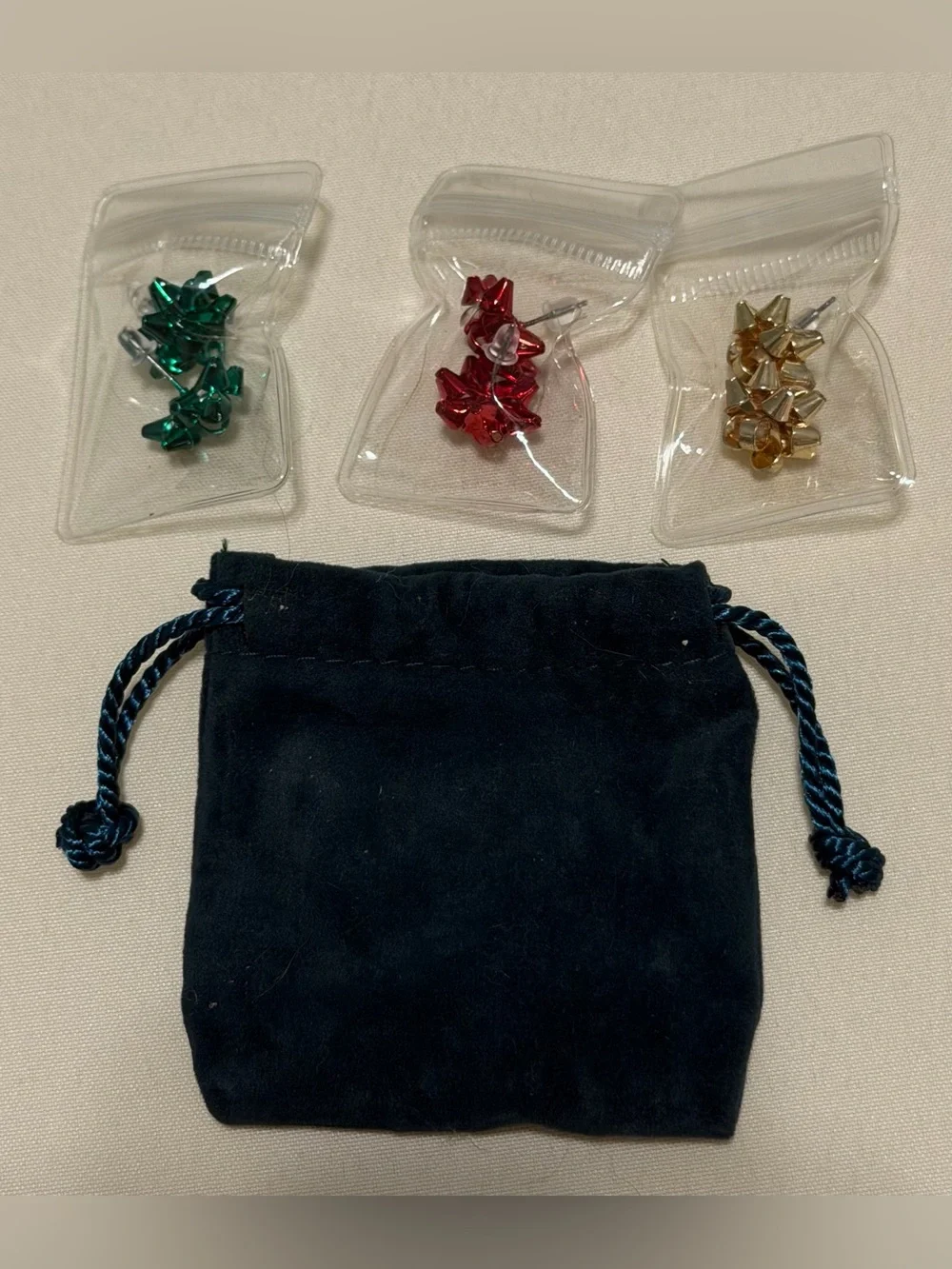 Holiday Bow Stud Earring Set of 3 in Green, Red, and Gold
